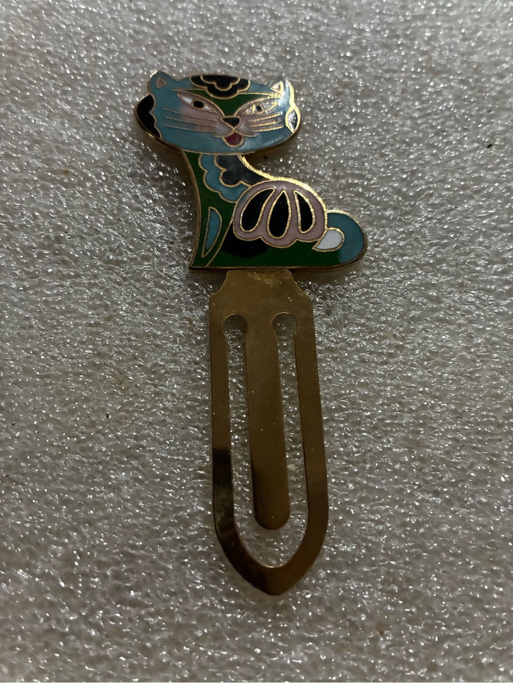 Enamel Cat Bookmark Clip in Green and Aqua